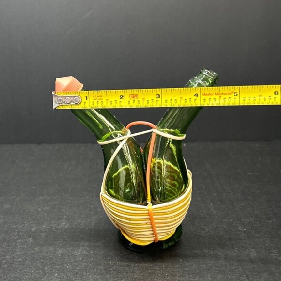 Vintage Conjoined Glass Oil and Vinegar Cruet Bottle Decanter Green 5.5'' Tall - Picture 7 of 8